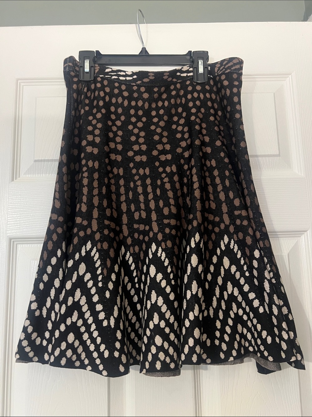 BCBGMaxAzria Black, Brown and Cream Circle-Pattern Flared Skirt